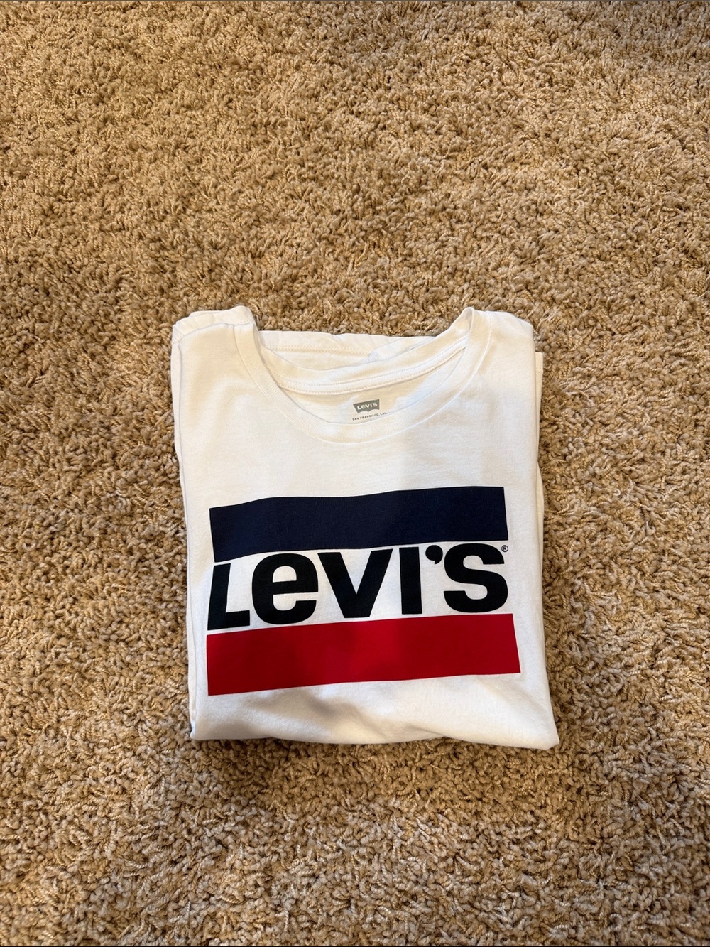 Levi's White Tee with Navy and Red Logo Bars